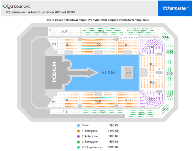 Venue seating chart for Olga Lounová for reference only