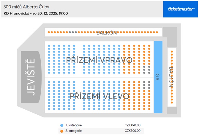 Náhledová mapa míst  pro 300 míčů Alberta Čuby je pouze orientační