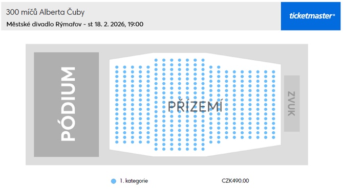 Náhledová mapa míst pro 300 míčů Alberta Čuby je pouze orientační