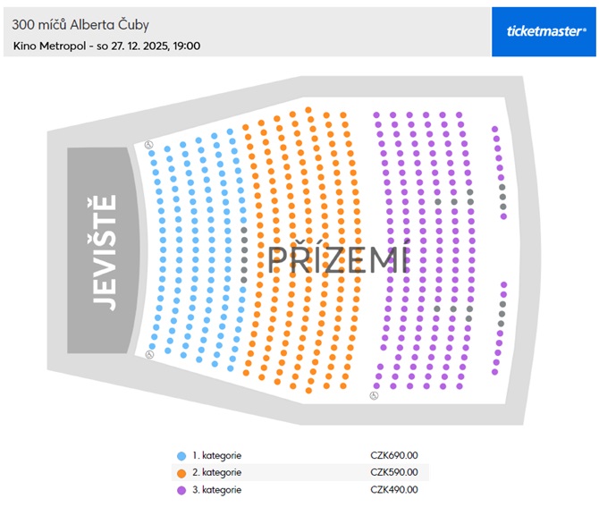 Náhledová mapa míst pro 300 míčů Alberta Čuby je pouze orientační