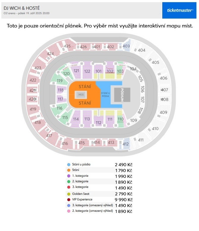 Schéma míst k sezení v místě konání pro DJ Wich Pouze orientační.