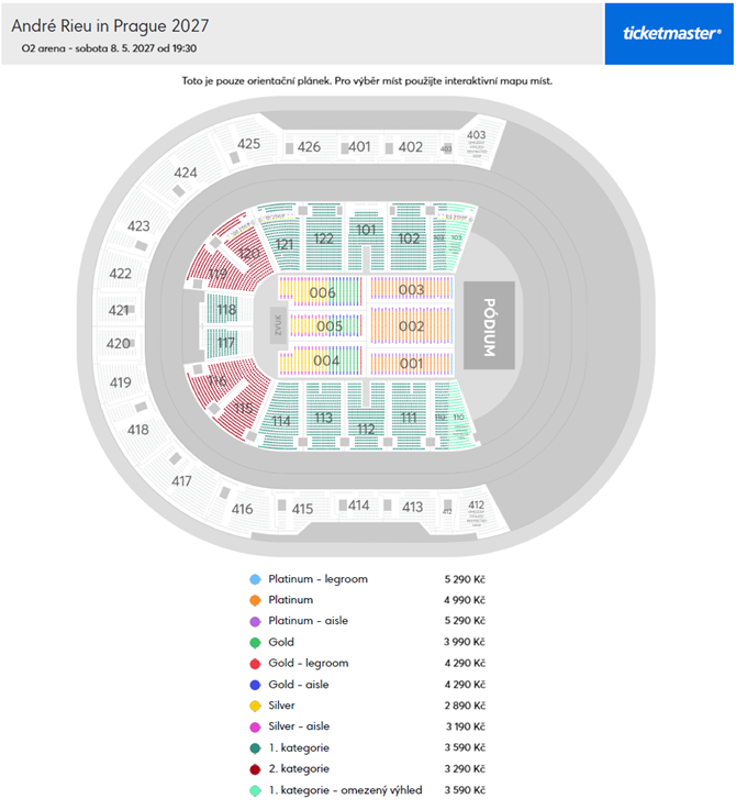 O2 Arena seating chart for André Rieu in Praha 9