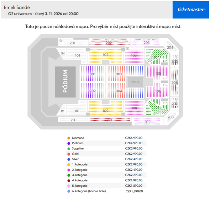 Seating plan for O2 universum