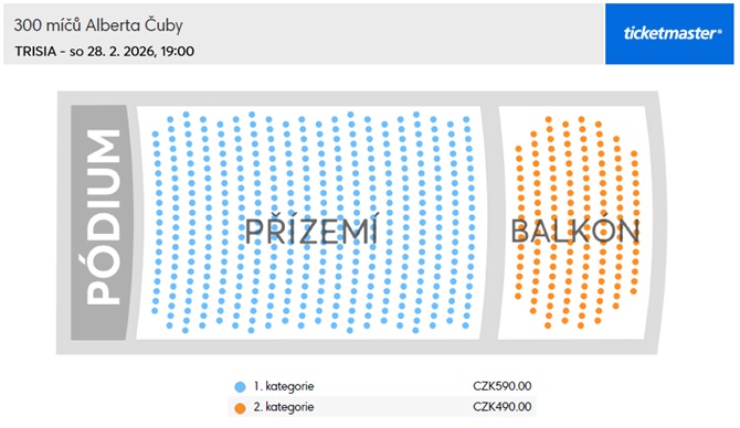 Náhledová mapa míst pro 300 míčů Alberta Čuby je pouze orientační
