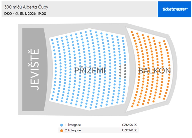 Náhledová mapa míst  pro 300 míčů Alberta Čuby je pouze orientační