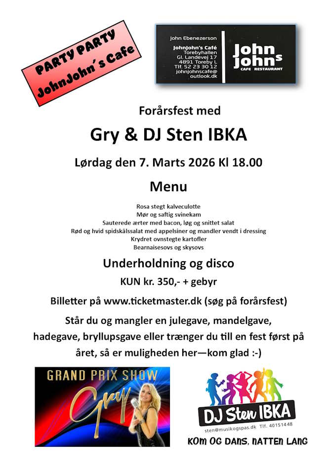 Salsoversigten til Forårsfest i Toreby er kun vejledende