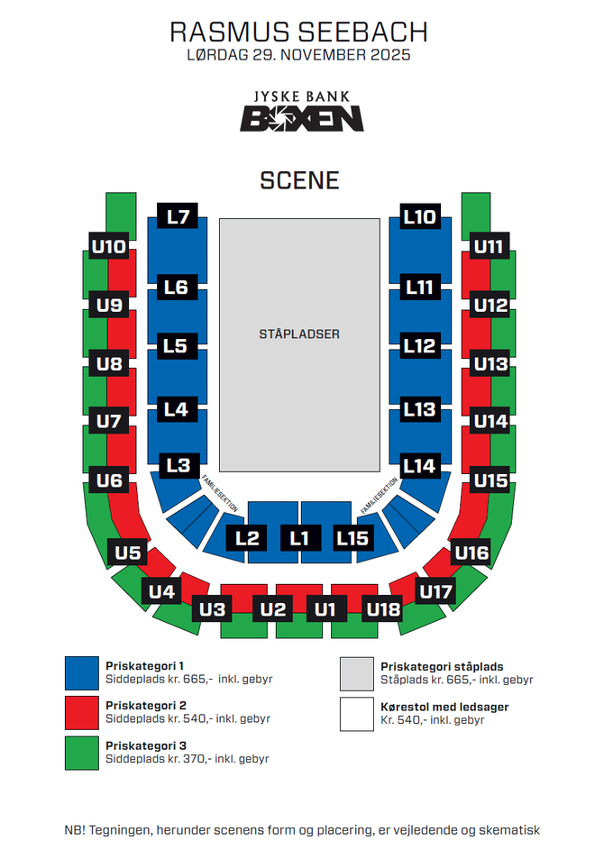 Venue seating chart for Rasmus Seebach for reference only