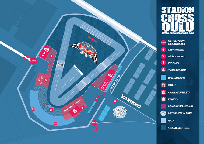 Tapahtumapaikan Stadion Snowcross Oulu pohjakartta on vain ohjeellinen