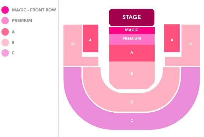 Zaalplattegrond voor Magic Men LIVE! alleen voor referentie