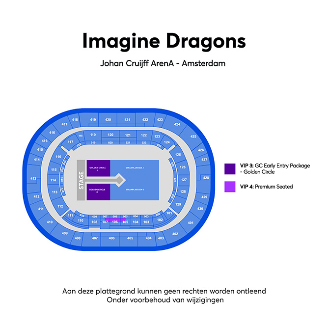 Zaalplattegrond voor Imagine Dragons alleen voor referentie