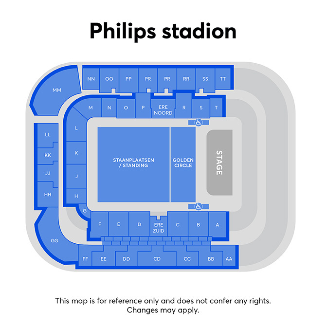 Zaalplattegrond voor Zach Bryan alleen voor referentie