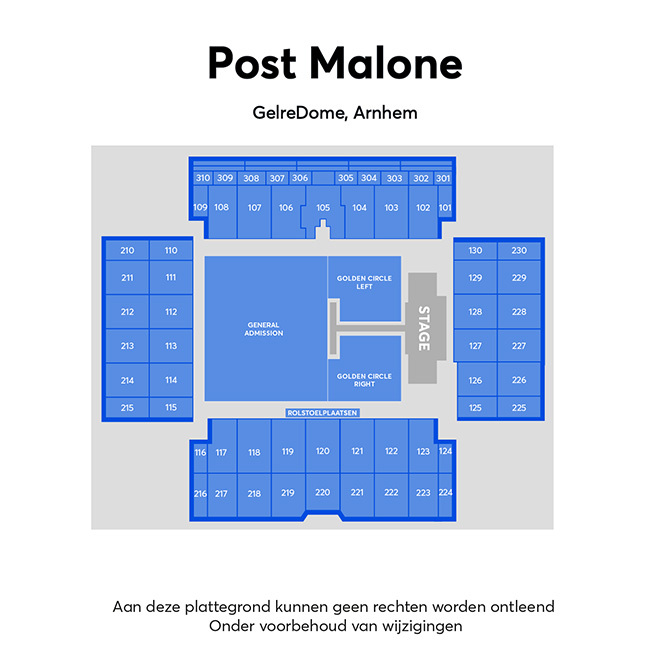 Zaalplattegrond voor Post Malone alleen voor referentie