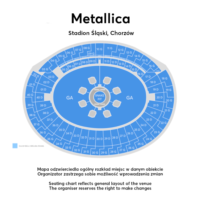 Plan miejsc w obiekcie Metallica wyłącznie w celach informacyjnych