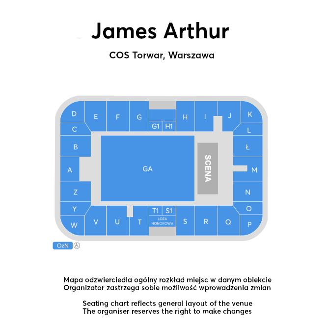 Plan miejsc w obiekcie James Arthur wyłącznie w celach informacyjnych