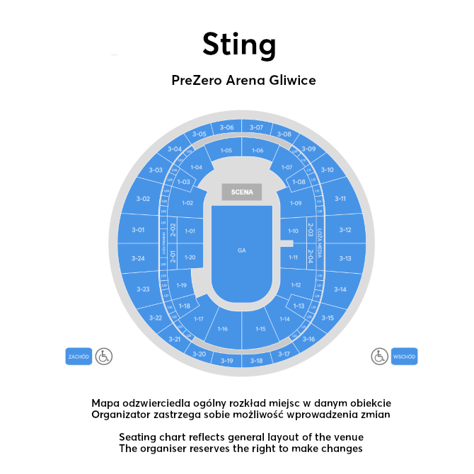 Plan miejsc w obiekcie Sting wyłącznie w celach informacyjnych
