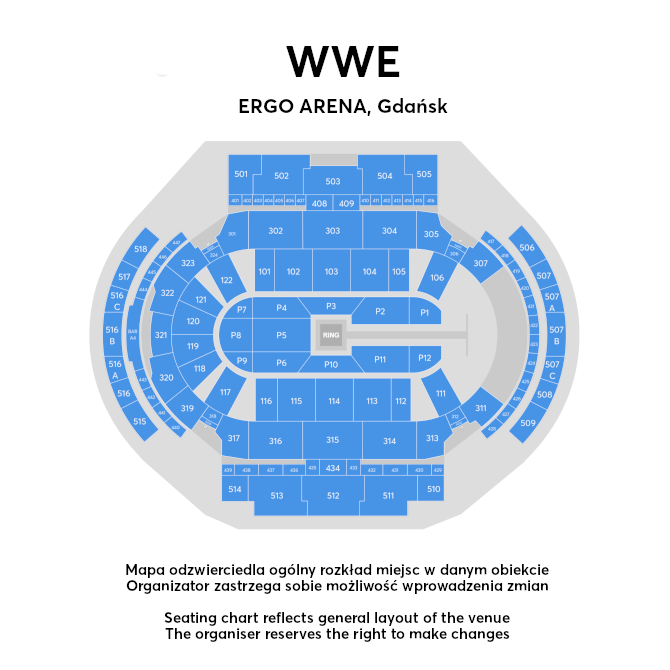 Plan miejsc w obiekcie WWE Live wyłącznie w celach informacyjnych