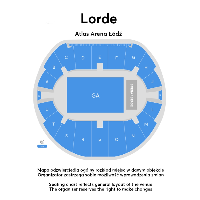 Plan miejsc w obiekcie Lorde wyłącznie w celach informacyjnych