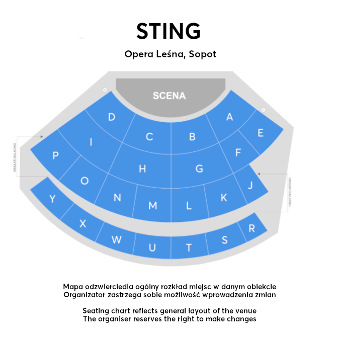 Plan miejsc w obiekcie Sting wyłącznie w celach informacyjnych