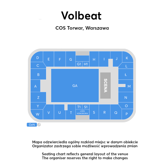 Plan miejsc w obiekcie Volbeat wyłącznie w celach informacyjnych