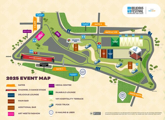 Venue seating chart for DStv Delicious Festival for reference only