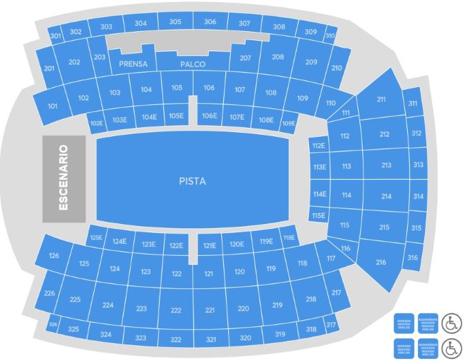 Mapa de asientos del recinto para Fito & Fitipaldis, solo como referencia