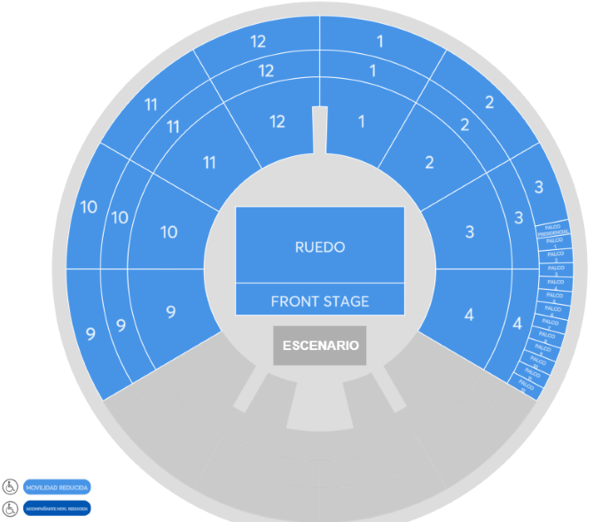 Mapa de asientos del recinto para Hombres G, solo como referencia