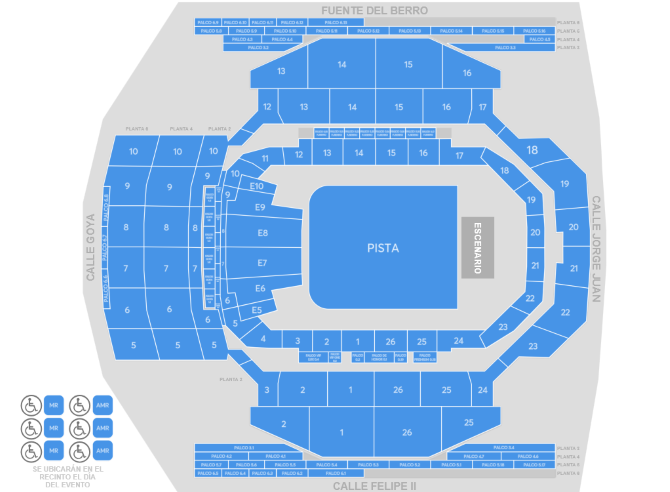 Mapa de asientos del recinto para Fito & Fitipaldis, solo como referencia