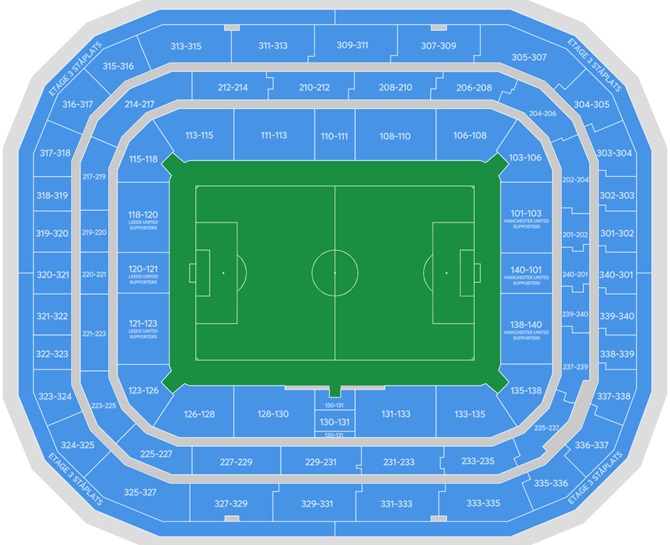 Arena platskarta för Manchester United - Leeds United enbart för referens